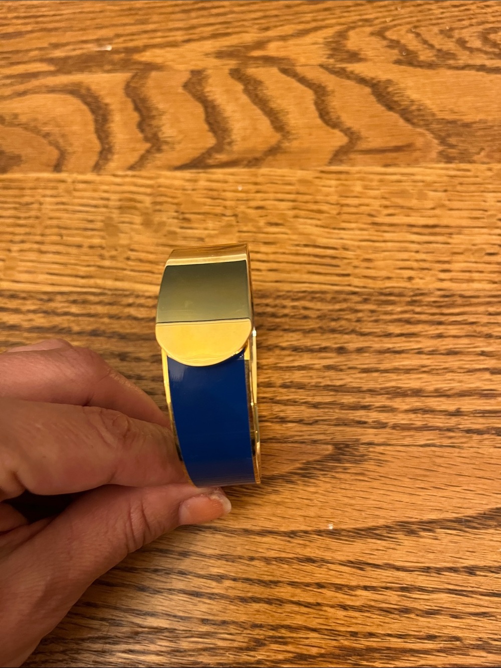 Gold-tone Bracelet with Blue Enamel Accent